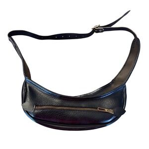 Vintage Lafuma 70s French Leather Crescent Baguette Shoulder Utility Bag Black